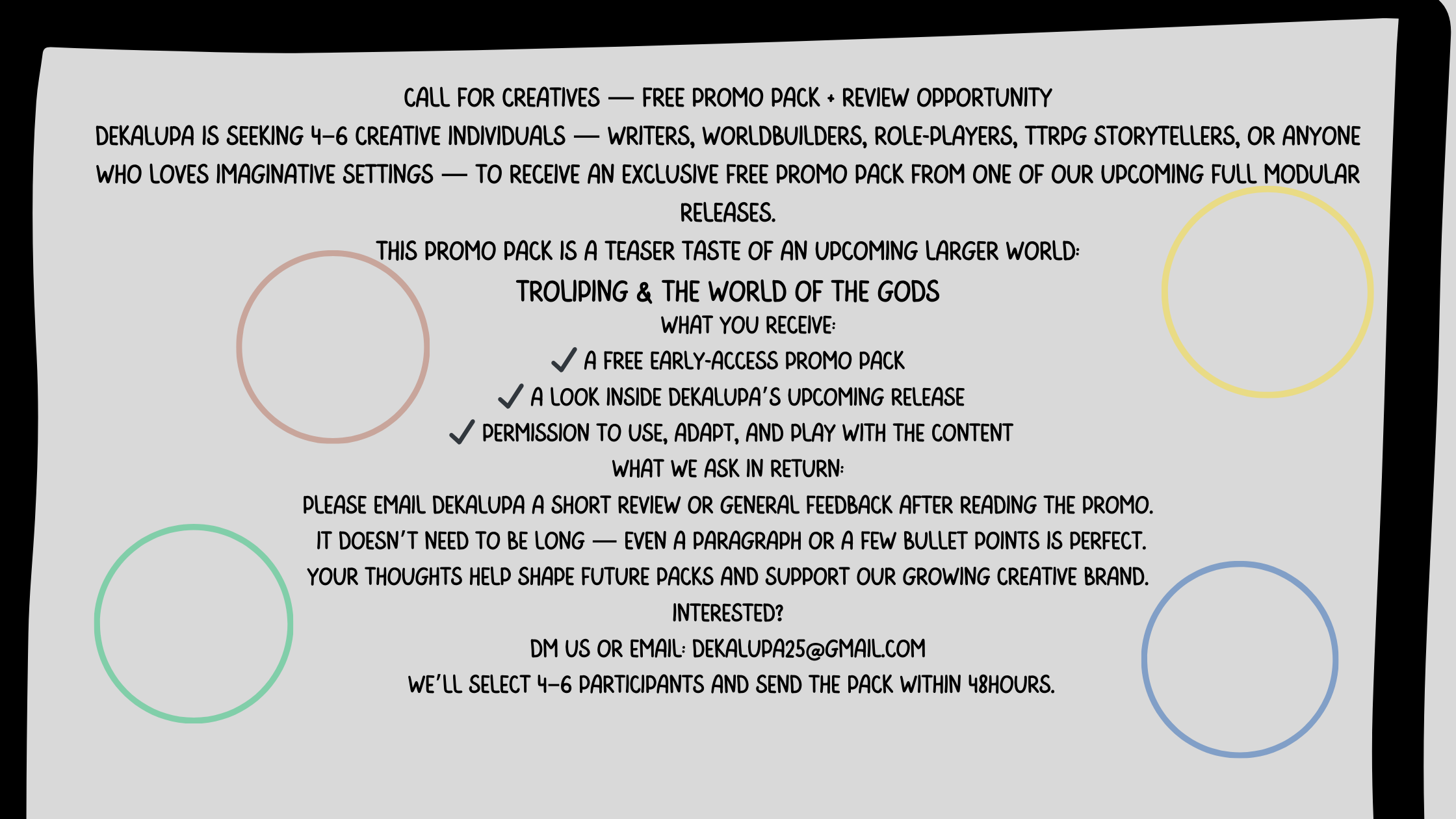 CALL FOR CREATIVES — FREE PROMO PACK + REVIEW OPPORTUNITY